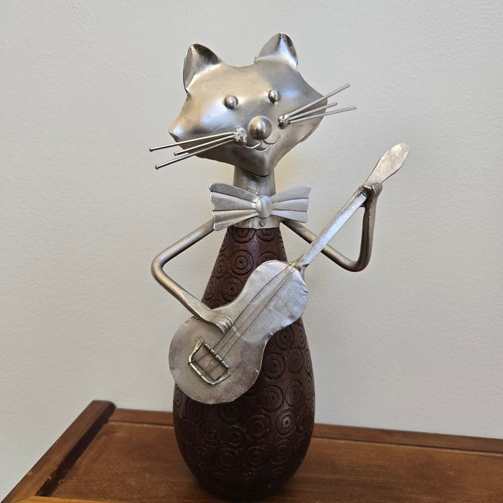 Vintage Musical Cat Pier 1 Guitar Folk Art Wood Metal *read*
